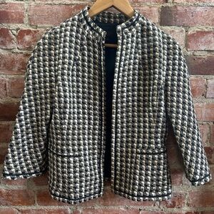 Talbots Collection Womens Blazer, 4 , Knit, Black White Gold